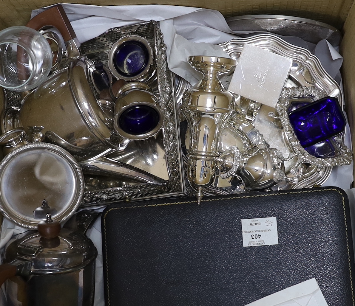 Assorted plated wares including a revolving breakfast tureen